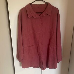 Casual Red Linen Button-Up Shirt